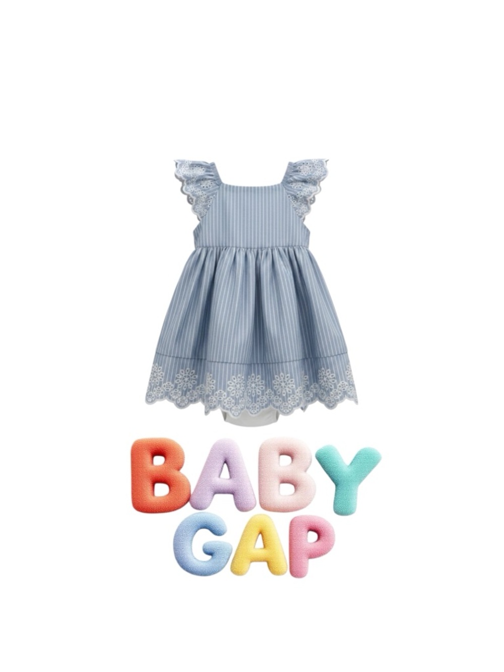 GAP Blue Striped Eyelet-Trim Casual Dress
